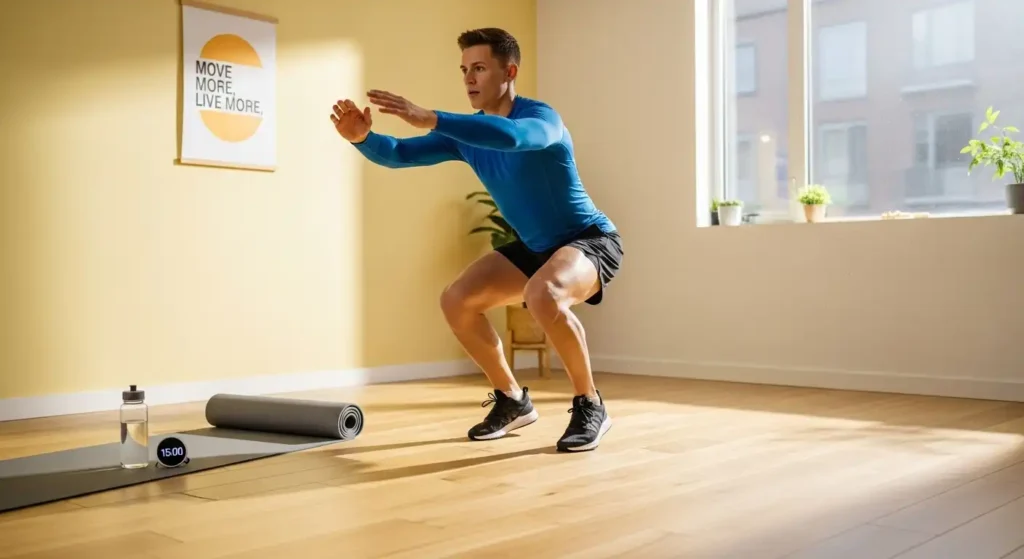 “Intense 5-minute home cardio routine with high-energy movements”